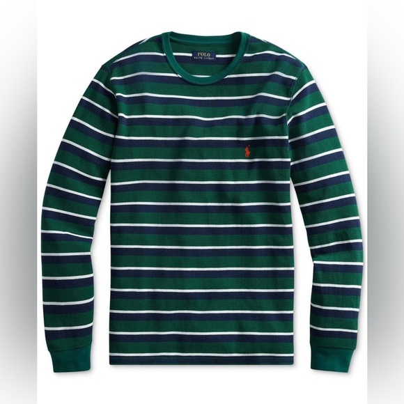 Polo Ralph Lauren Men’s Multi-Stripe Waffle Knit Pajama Shirt Green Size M - Picture 1 of 9